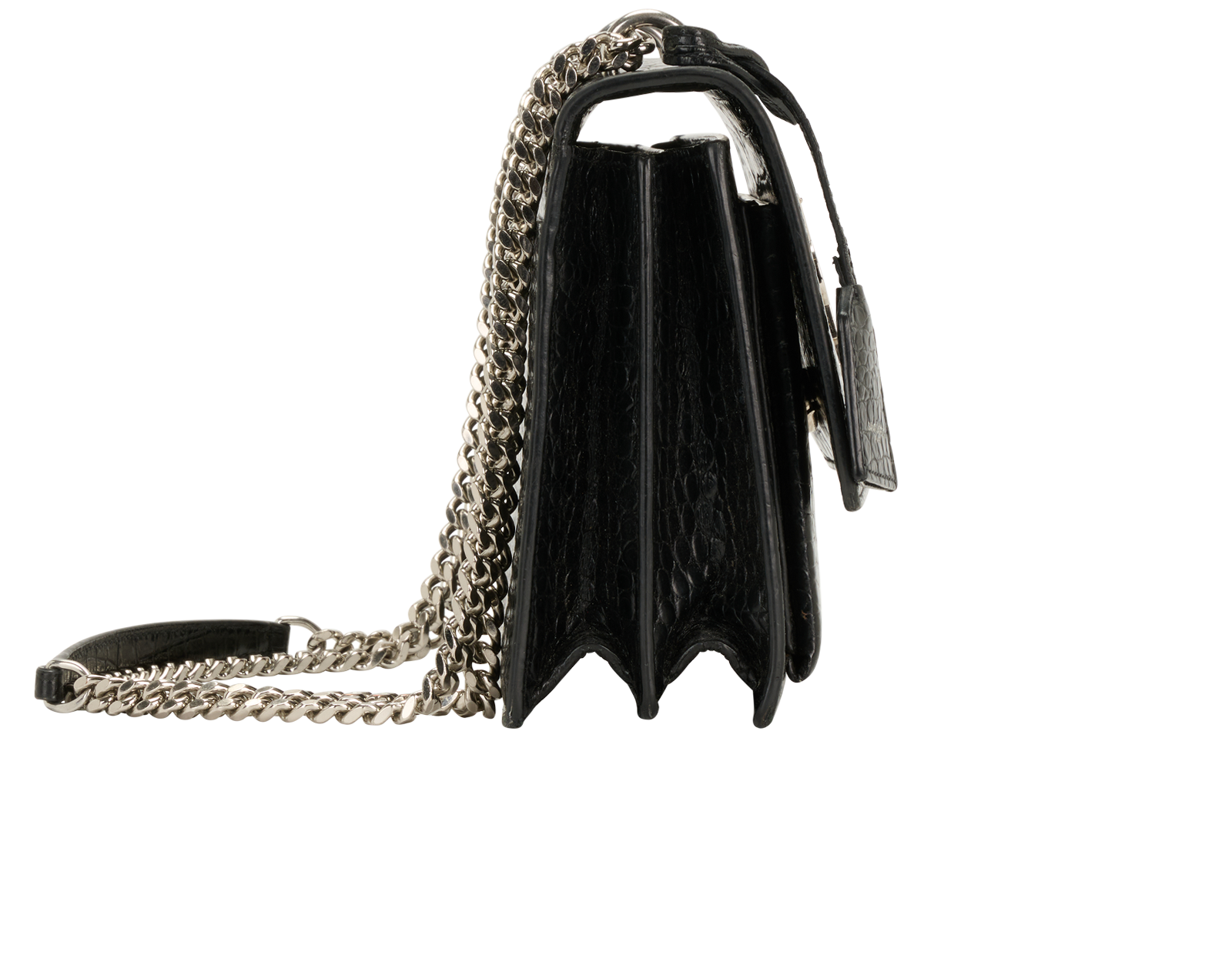 Medium Sunset, &pound;1,100, Handbags, Black, Croc Embossed/Leather, Side view